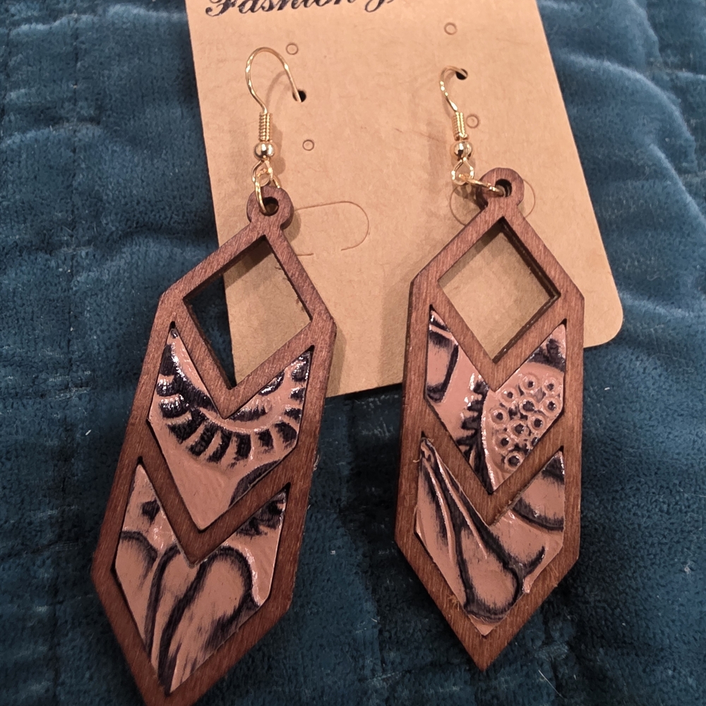 Geometric Wooden Earrings with Gold Accents